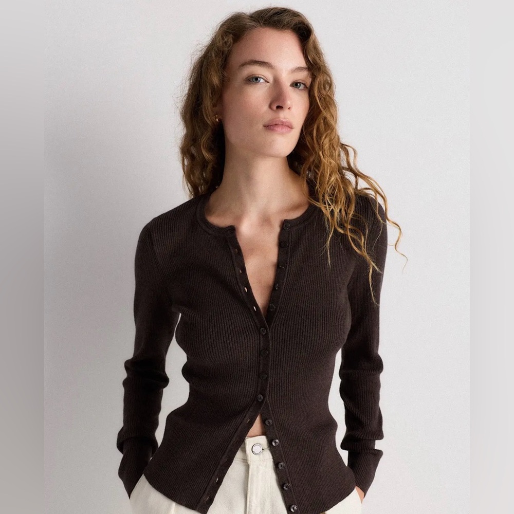 NWT QUINCE Cotton Cashmere Fitted
Ribbed Cardigan XL